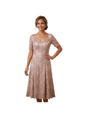 Alex Evenings Petite Lace Cocktail Dress NWT 8P Buff Embroidered Formal